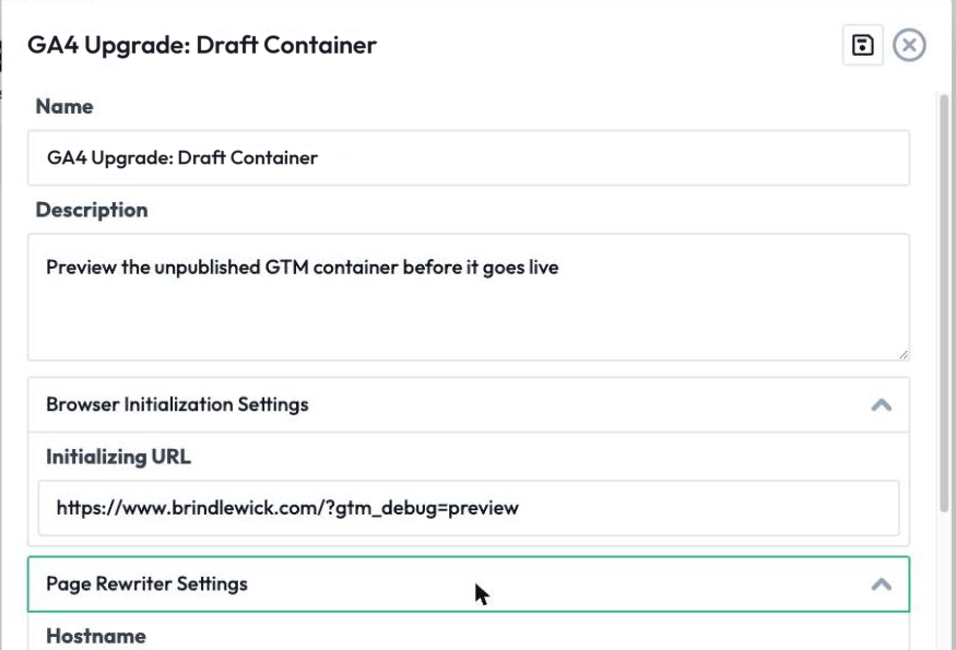 Setting up a Draft Tag in DataTrue to test an unpublished GTM container on the site before it goes live.